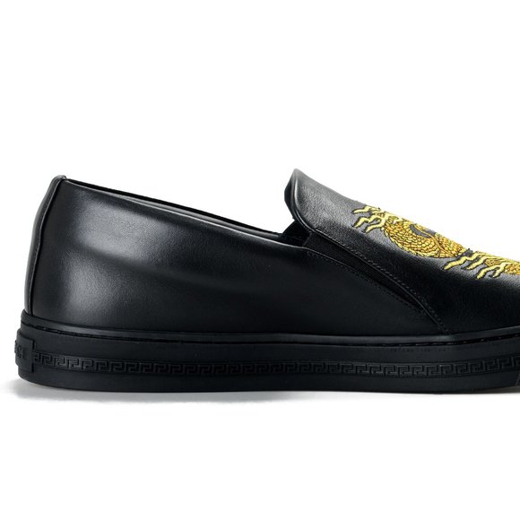 Versace Men\'s Black Embellished Leather Moccasins main image 4